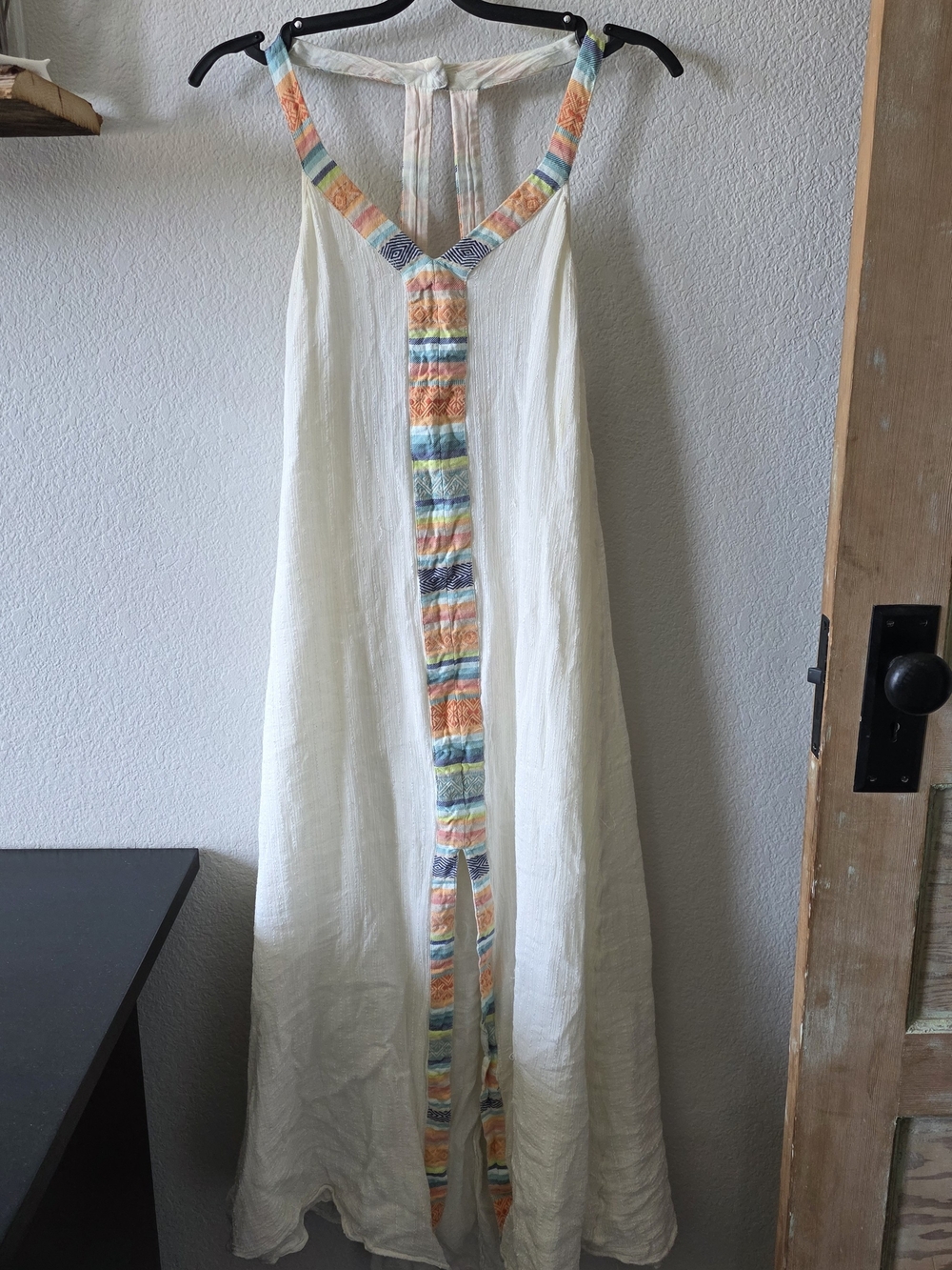 Roxy White Maxi Dress with Multicolor Embroidered Trim